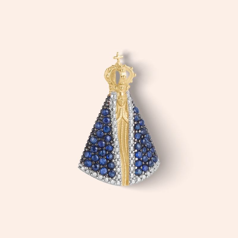 Pingente Ouro 18k Nossa Senhora Aparecida Safira 507557