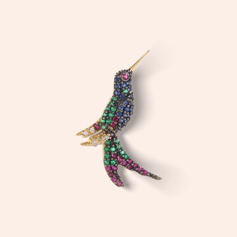 Pingente Ouro 18k Beija Flor Zircônia 510043