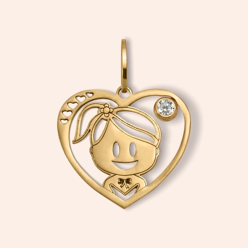 Pingente Ouro 18k Menina Coração 511221