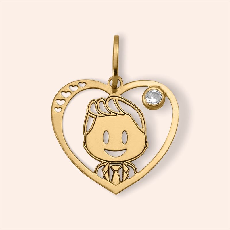 Pingente Ouro 18k Menino Coração Zircônia 511222