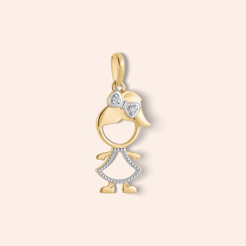 Pingente Ouro 18k Menina Diamante 1 Ponto 512768