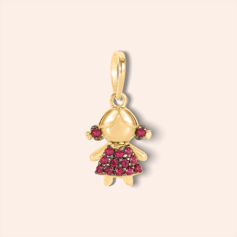 Pingente Ouro 18K Menina Zircônia