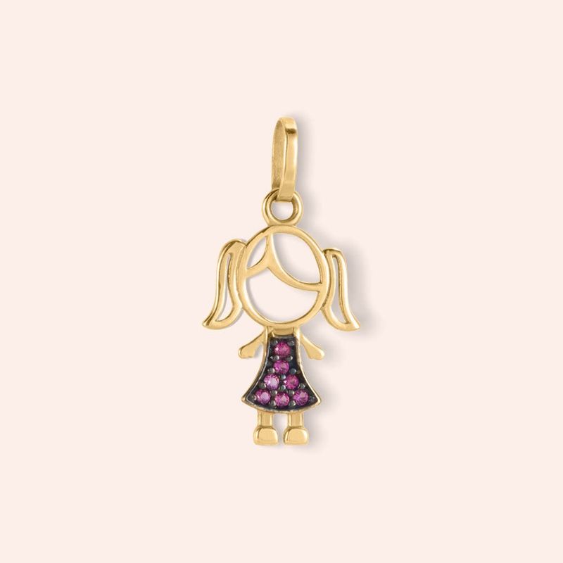 Pingente Ouro 18k Menina Zircônia 516179
