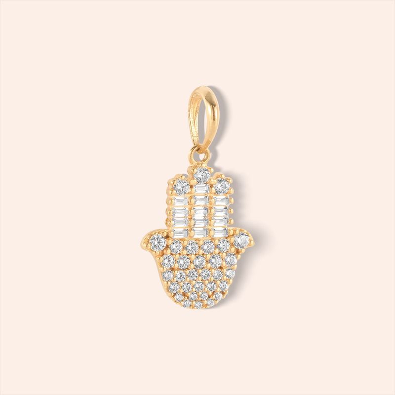 Pingente Ouro 18k Hamsa Zircônia 516332
