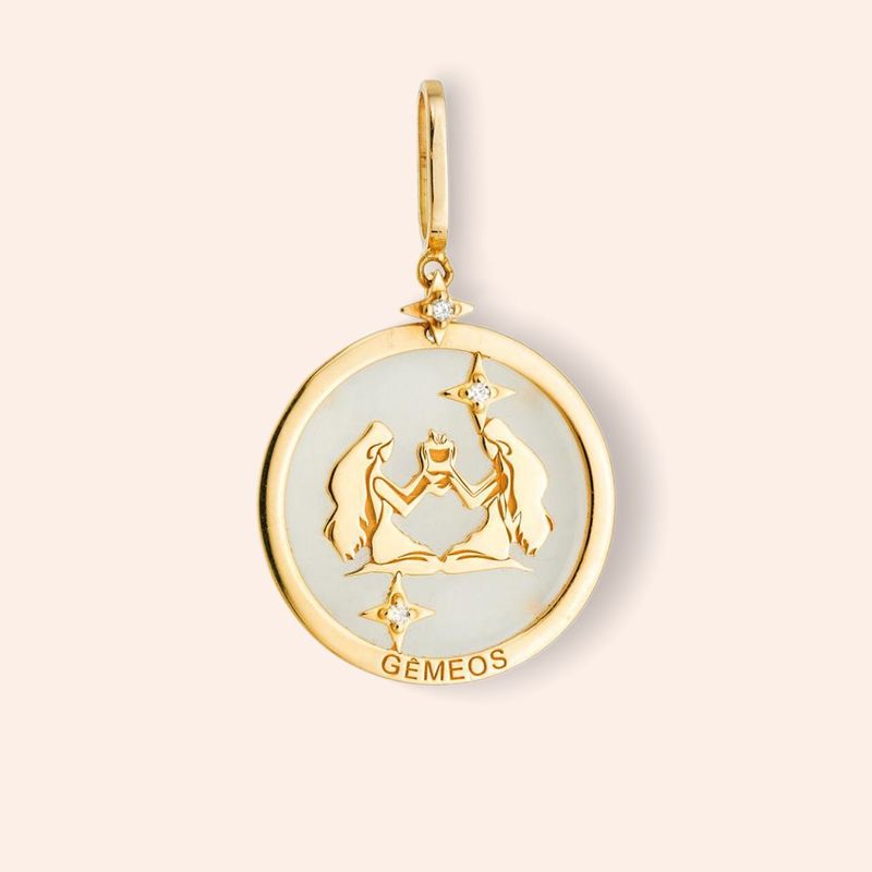 Pingente Ouro 18k Signo Gêmeos 516665