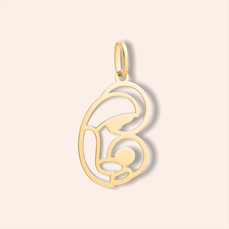 Pingente Ouro 18k Madona Maria e Jesus 516997