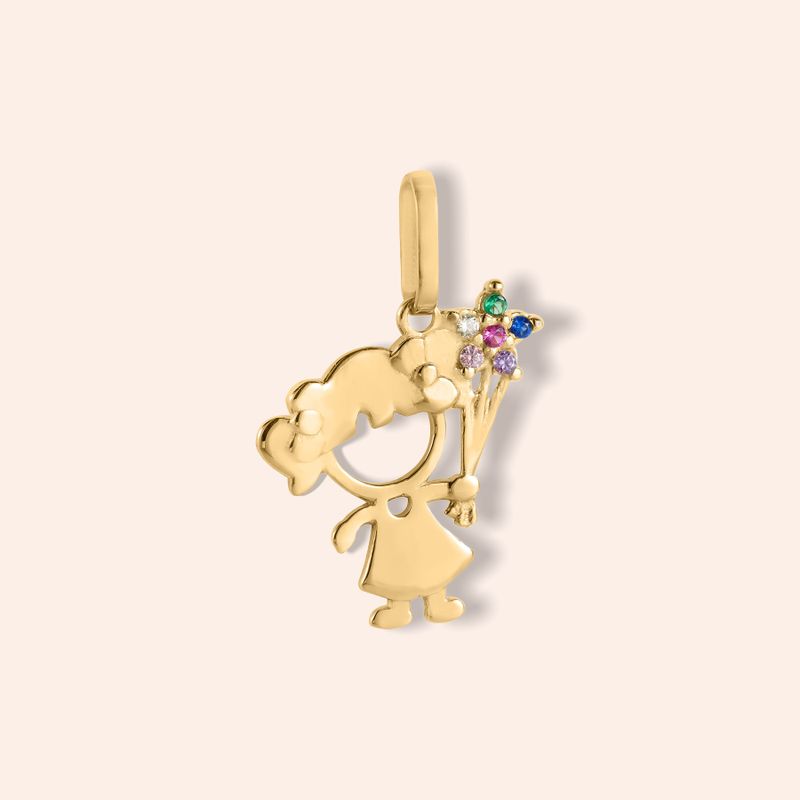 Pingente Ouro 18k Menina Zircônia 517069
