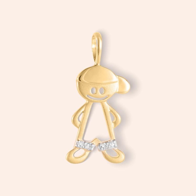 Pingente Ouro 18K Menino Diamante 4 Pontos 509642