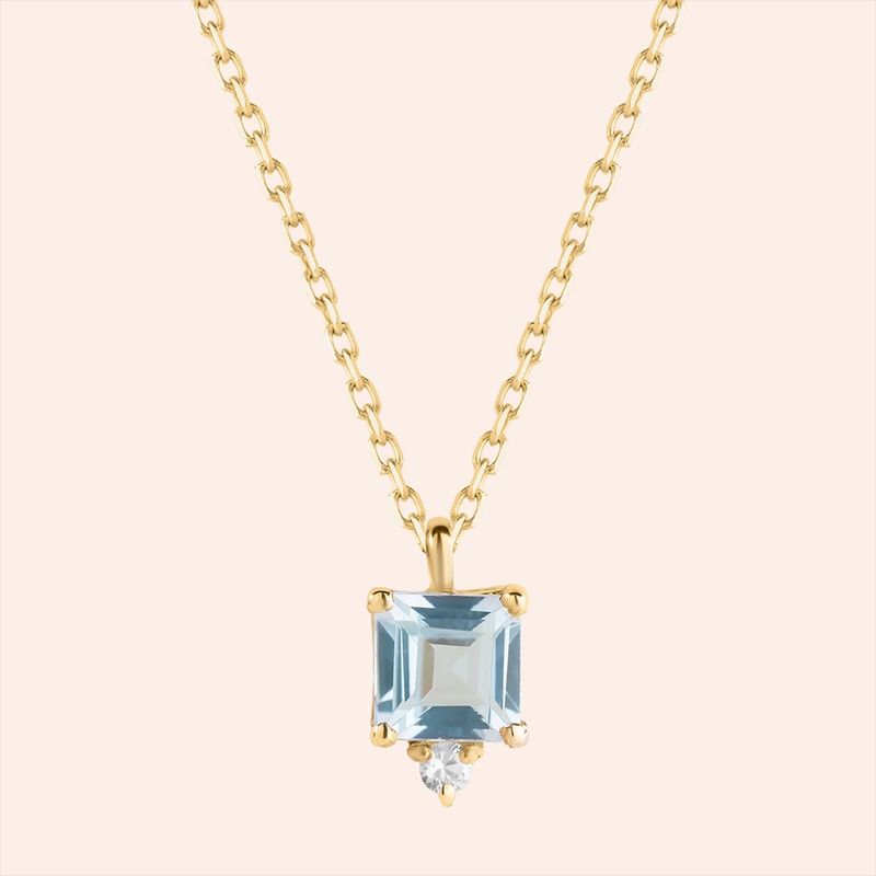 Gargantilha Ouro 18k Topázio Safira Quadrado 605840