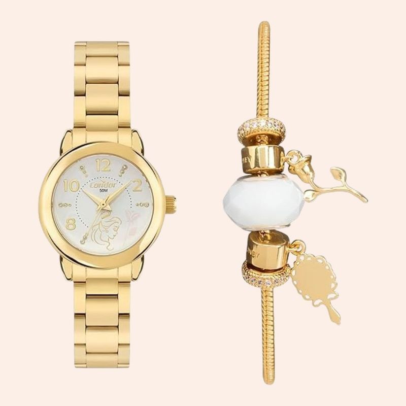 Relógio Condor Disney Kit Bela e a Fera Dourado CO2035NMX/K4K