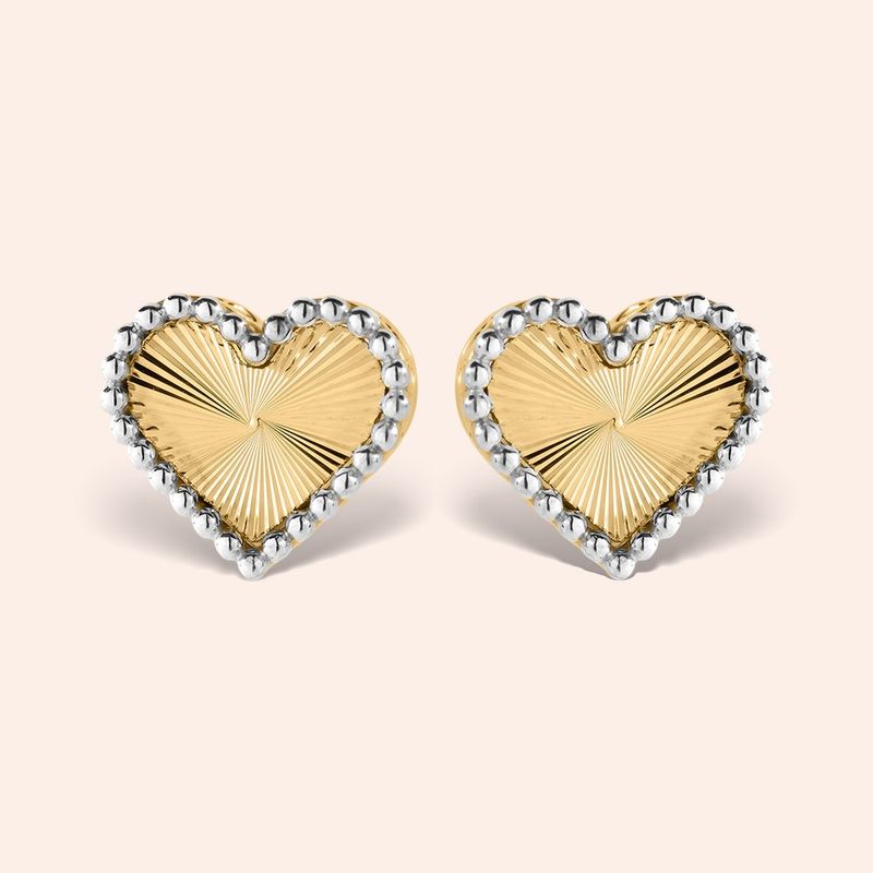 Brinco Ouro Amarelo e Branco 18k  Coração Diamantado 116966