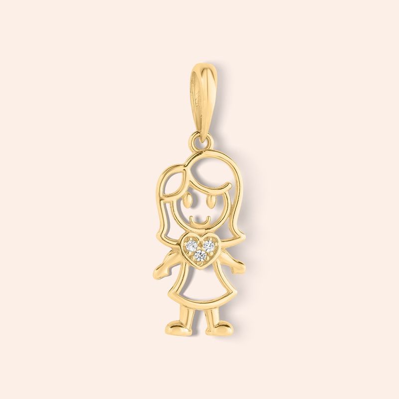 Pingente Ouro 18k Menina Zirconia 517945