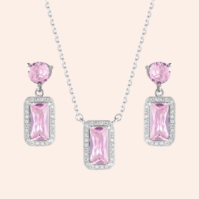Conjunto Prata Retângular Zircônia 3100898
