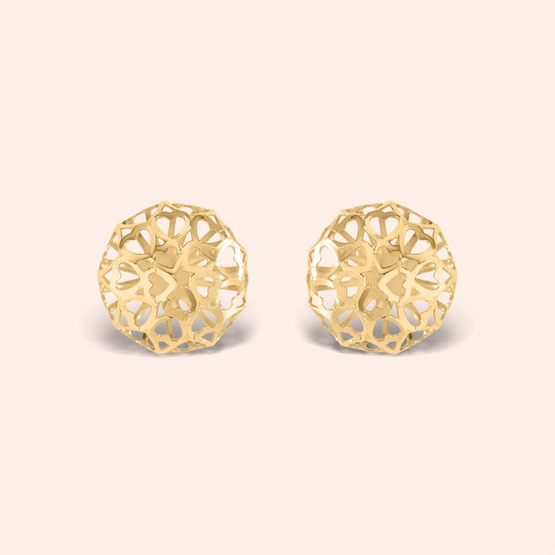 Brinco Ouro 18k Bola Coração Vazado 116541