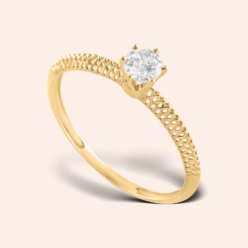 Anel Ouro 18k Solitário Vazado 313719