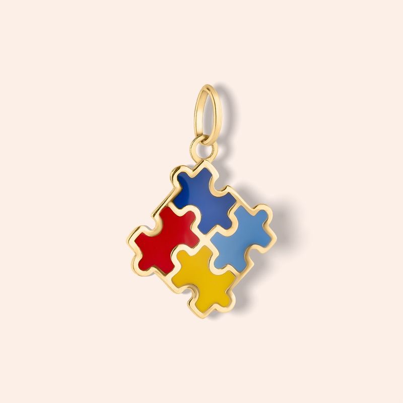 Pingente Ouro 18k Quebra Cabeça Esmaltado 517443