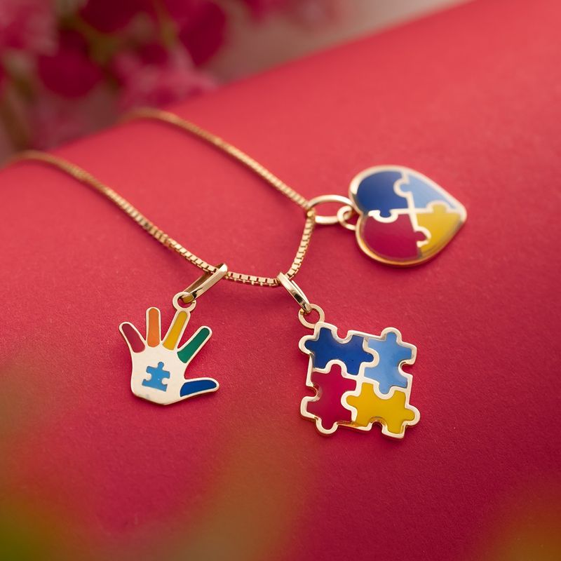 Pingente Ouro 18k Quebra Cabeça Esmaltado 517443