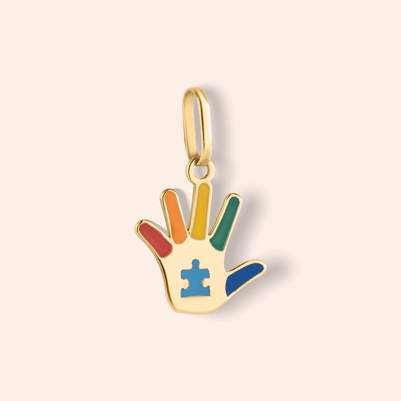 Pingente Ouro 18k Mão Quebra Cabeça Esmaltado 517594