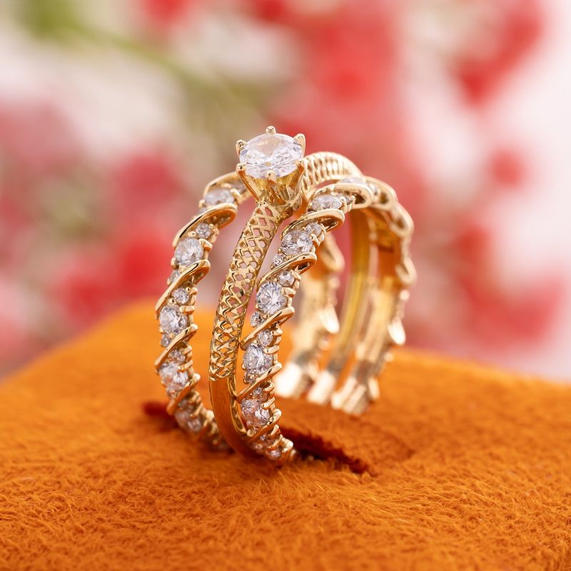 Aliança Inteira Ouro 18k Zircônia 900128