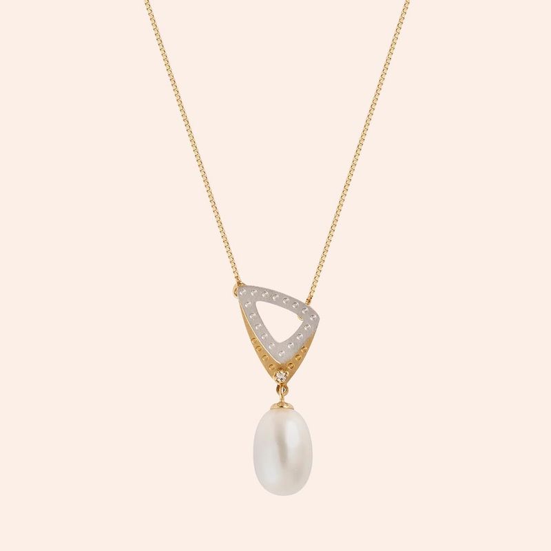 Gargantilha Ouro 18K Pérola Biwa Diamante 01 Ponto 40cm 603007