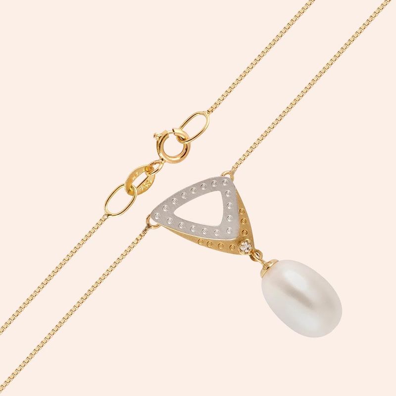 Gargantilha Ouro 18K Pérola Biwa Diamante 01 Ponto 40cm 603007