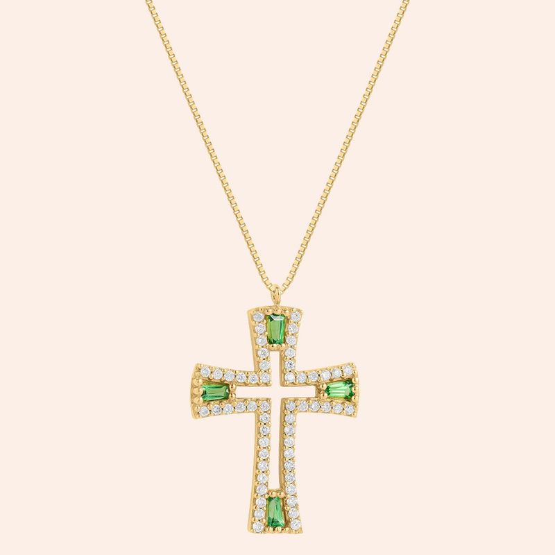 Gargantilha Ouro 18k Cruz Tsavorita Diamante 603157
