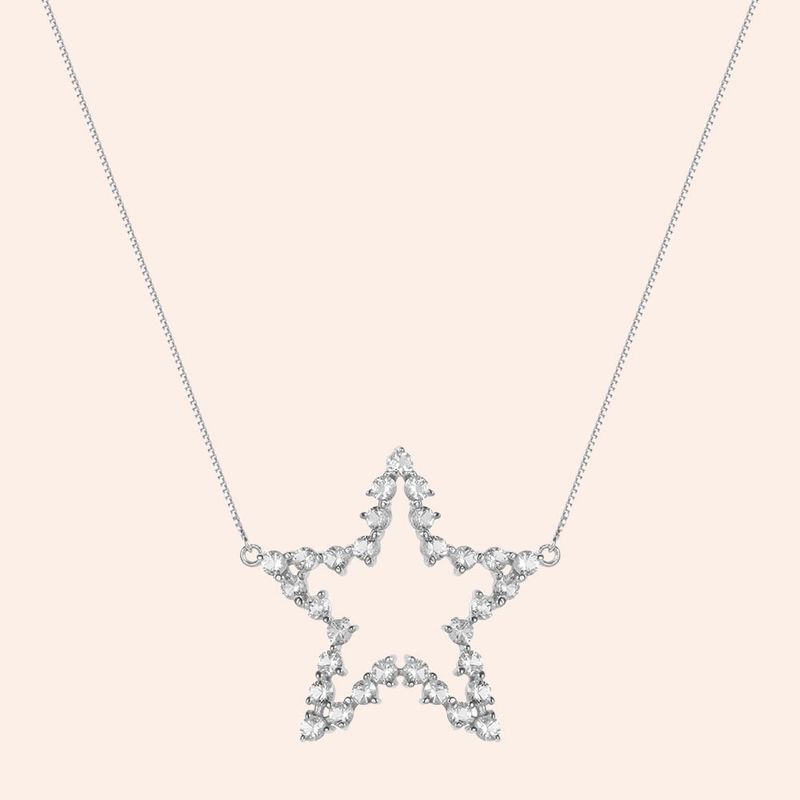 Gargantilha Ouro Branco 18K Estrela Topázio 603903