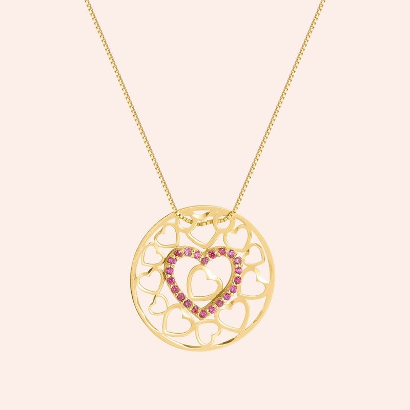 Gargantilha Ouro 18k Coração Zircônia 45cm 604661