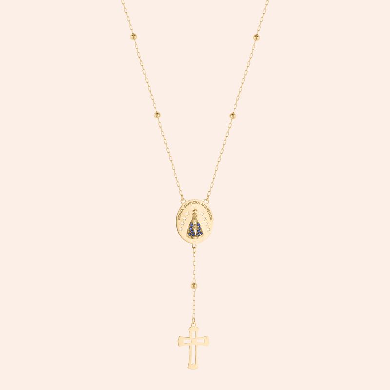 Terço Ouro 18k Nossa Senhora Aparecida Zircônia 605409