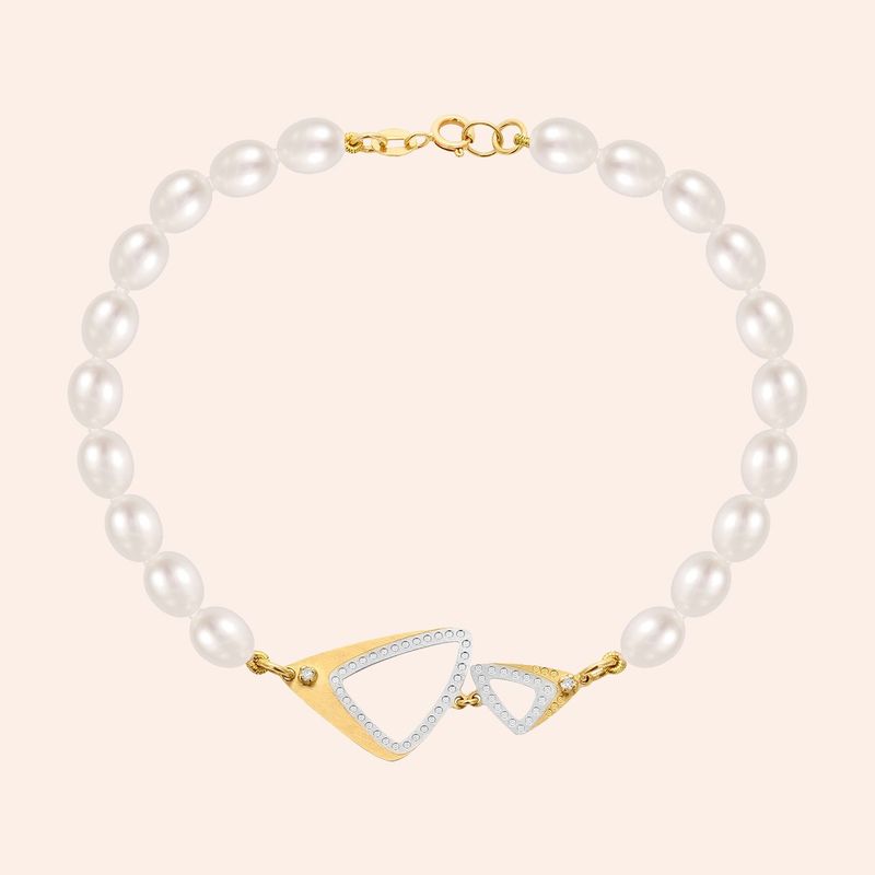 Pulseira Ouro 18k Pérola Biwa Diamante 1 Ponto 1802484