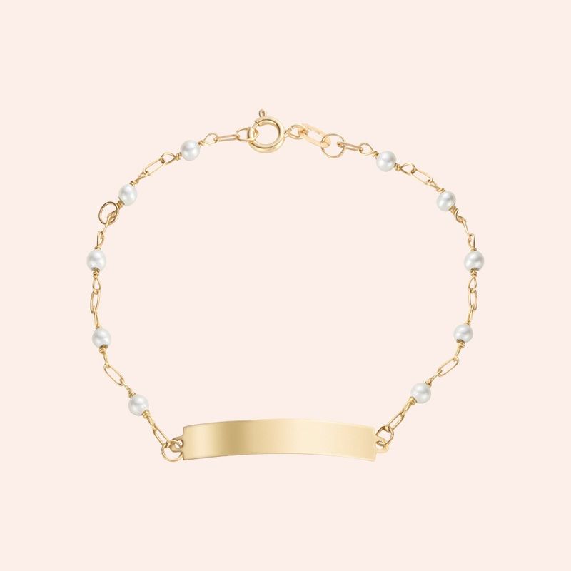 Pulseira Ouro 18k Infantil Pérola Chapa 1900065