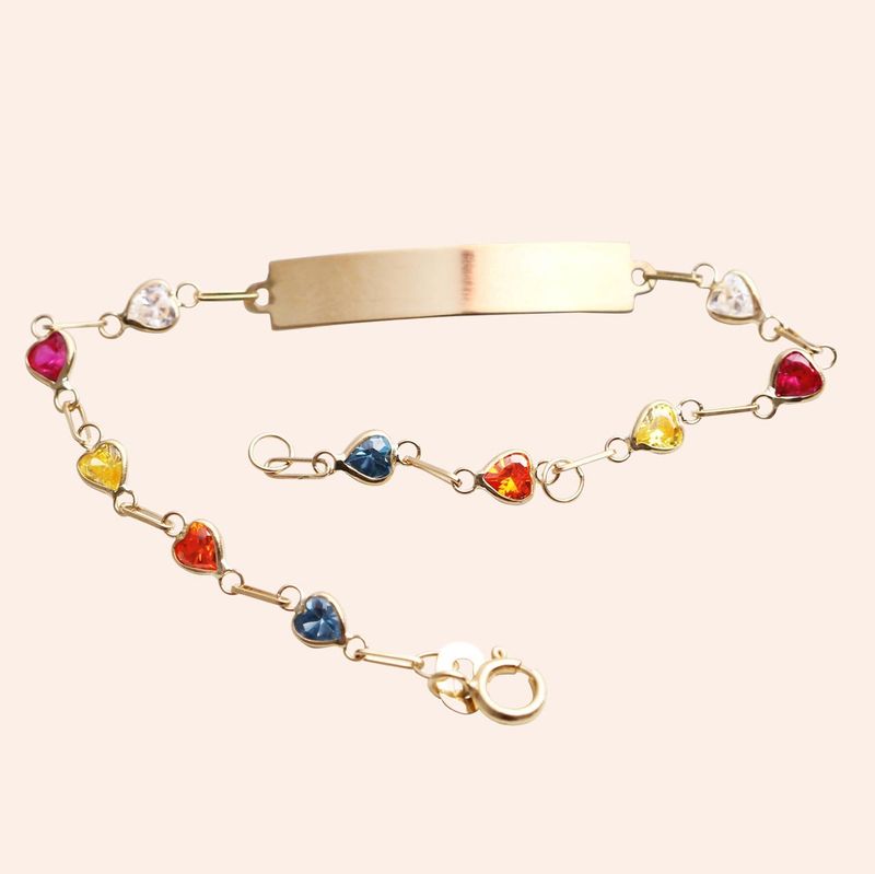 Pulseira Infantil Ouro 18k Chapa Coração zircônia 1900076