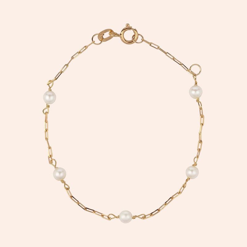 Pulseira Ouro 18K Infantil Elos Pérola 1900094