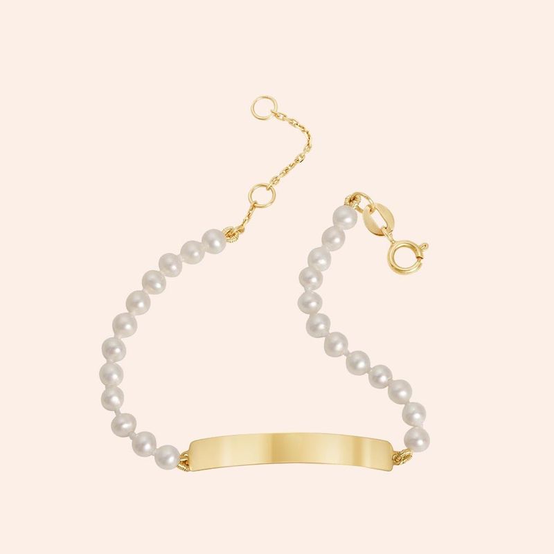Pulseira Ouro 18k Infantil Pérola Chapa 1900457