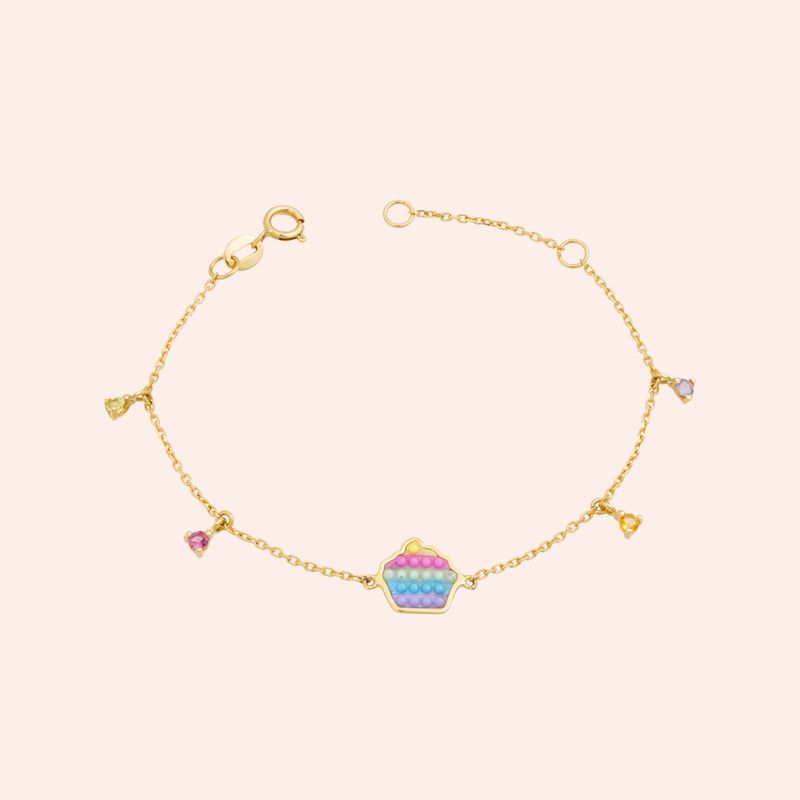 Pulseira Ouro 18k Infantil Pop It Cupcake Pedras Brasileiras 1900561