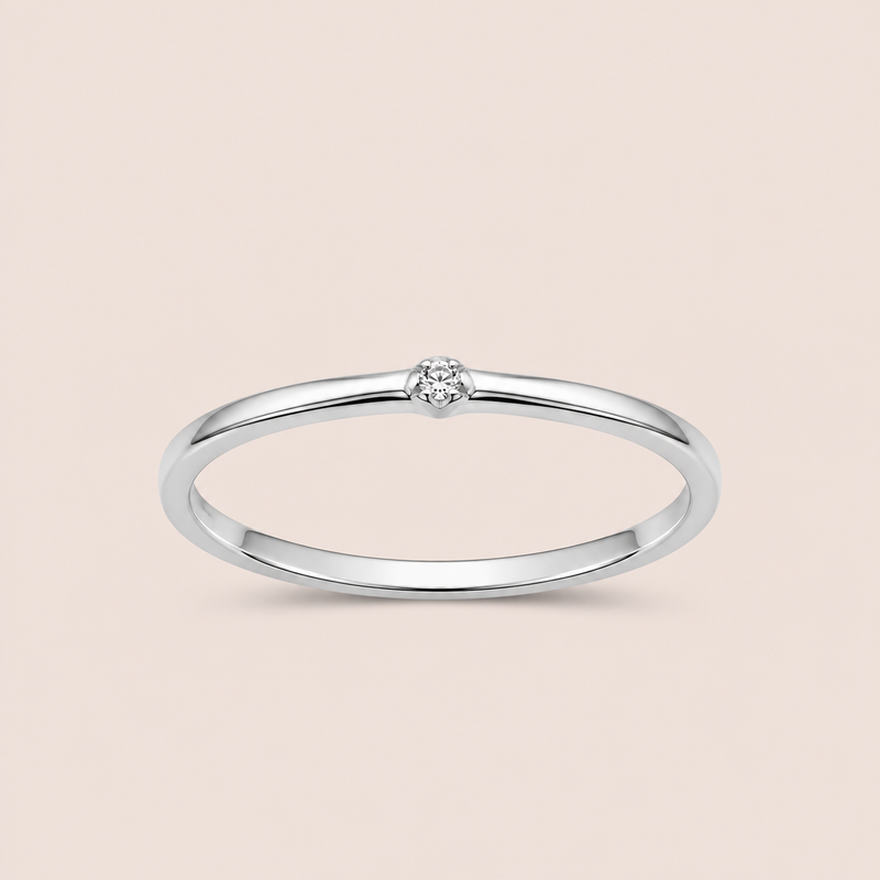 Anel Prata Solitário Moissanite 8 pontos