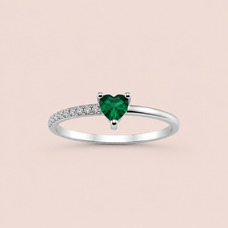 Anel Prata Coração Zircônia Verde 313946