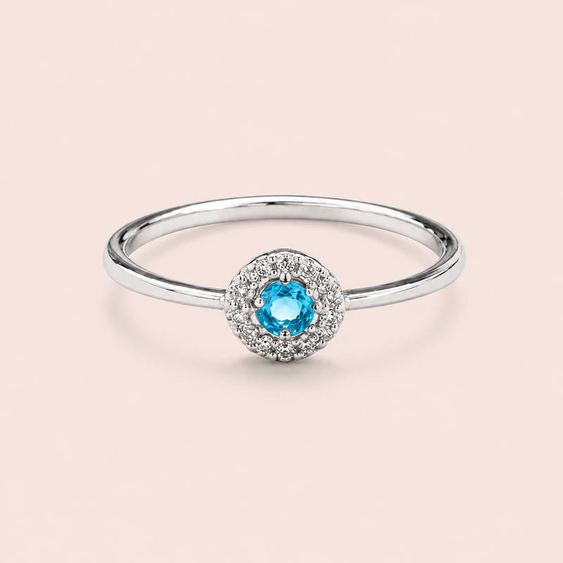 Anel Prata 925 Zircônia Azul com Brancas ao Redor 313929