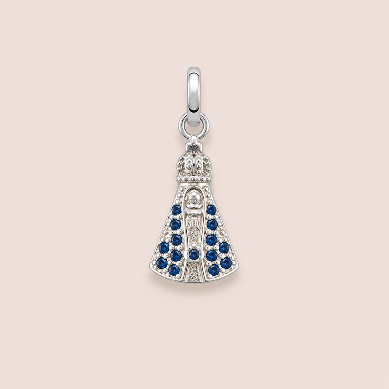 Pingente Prata 925 Nossa Sra. Zircônia Azul 518076