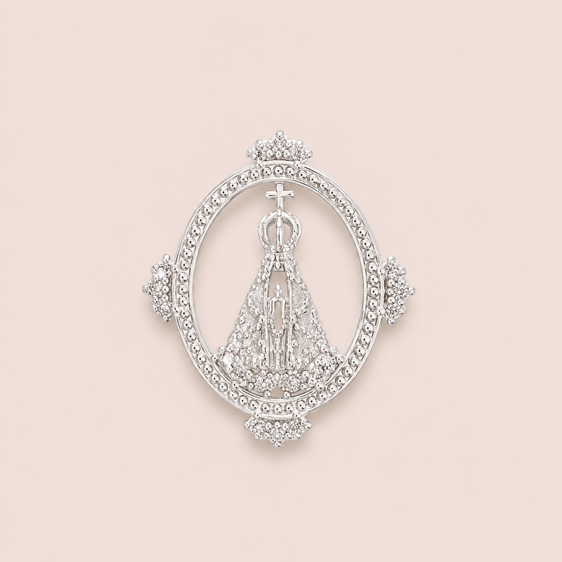 Pingente Prata 925 Nossa Sra. Zirconia Vazado 518155