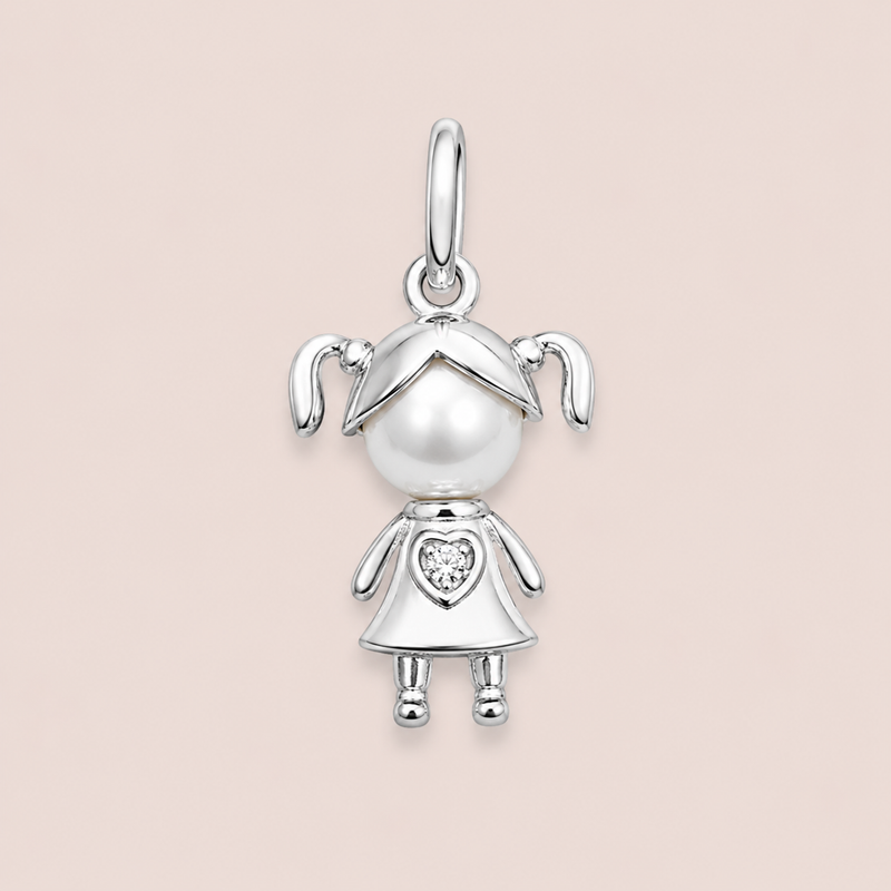 Pingente Prata Menina Perola e Zircônia 518097