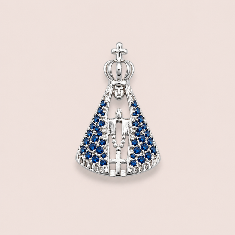 Pingente Prata 925 Nossa Sra. Zirconia Azul 518167