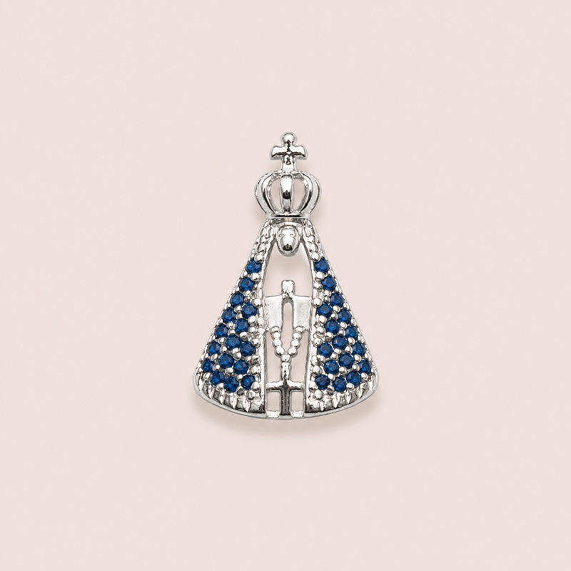 Pingente Prata 925 Nossa Sra. Zirconia Azul 518166