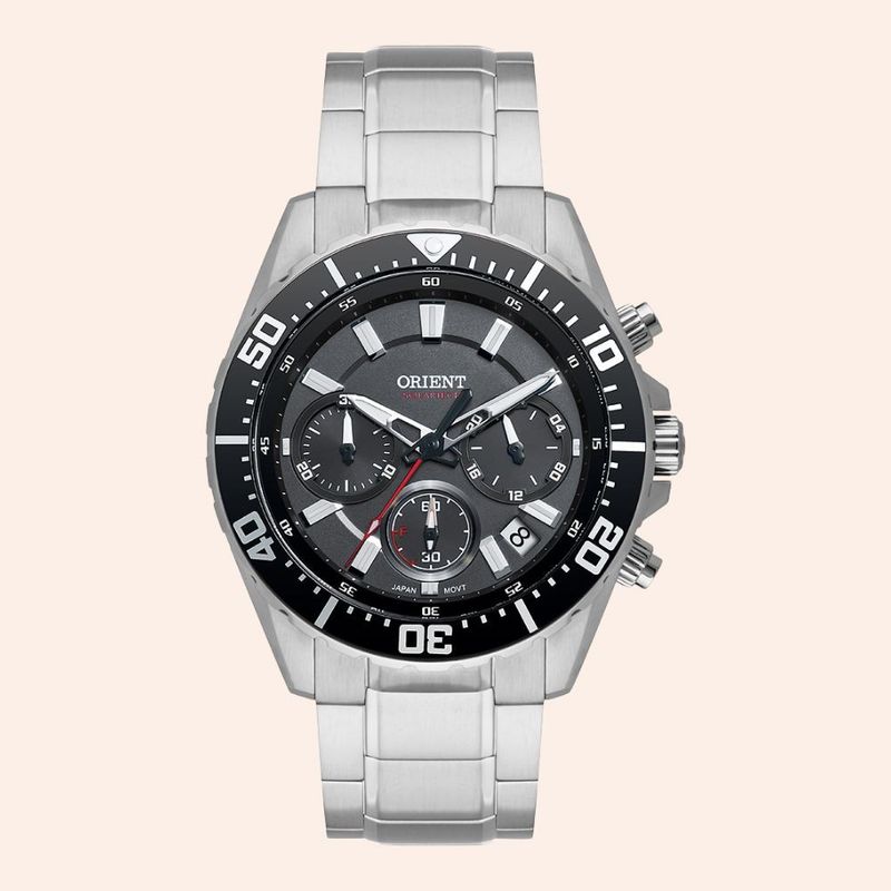 Relógio Orient SolarTec Elite Sea  Prata e Preto MBSSC288/P1SX