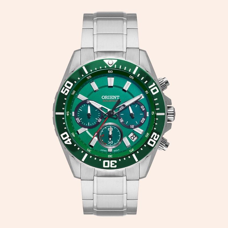 Relógio Orient SolarTec Elite Sea Prata e Verde MBSSC288/D1SX