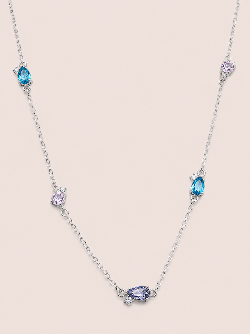 Gargantilha Prata 925 com Zircônias Gota e Redonda 606048