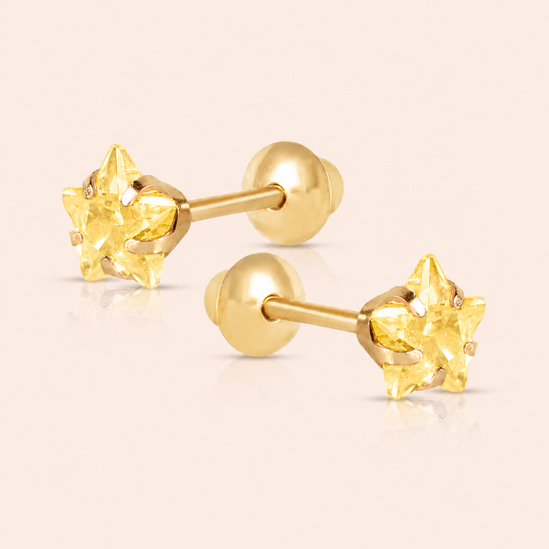 Brinco Ouro 18K Infantil Estrela Zircônia 104708