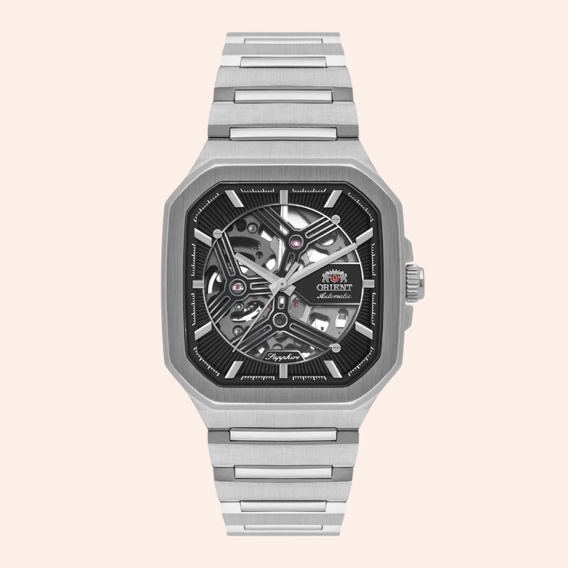 Relógio Orient Skeleton Automático Prata e Preto NH7SS008/G1SX