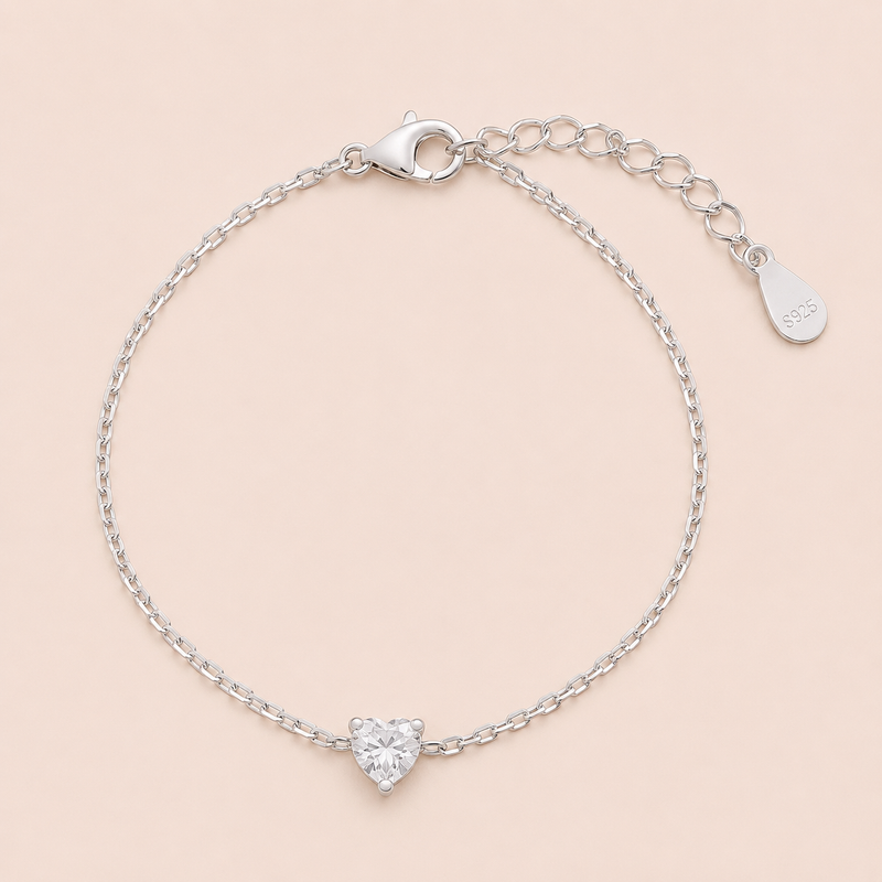 Pulseira Prata 925 Moissanite Coração 20 Pontos 1804570