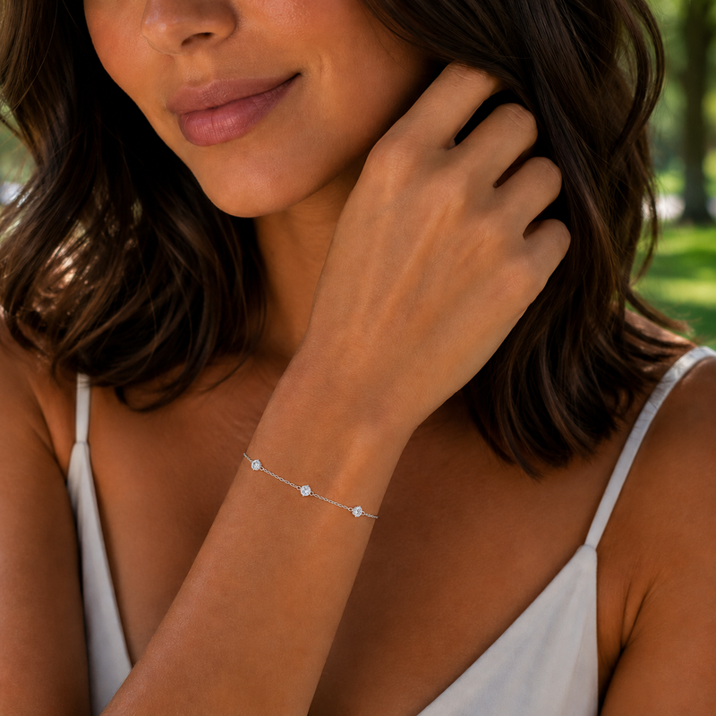 Pulseira Prata 925 Moissanite 30 Pontos Redondo 1804569